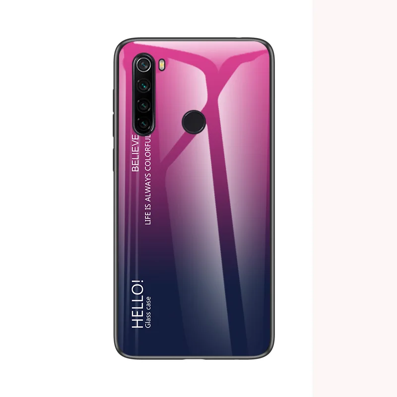 Розово-красный Для xiaomi redmi note 8t чехол противоударный задняя крышка градиентный чехол из закаленного стекла для redmi note 8t Global note8t note 8 Pro Чехол - Цвет: Розово-красный