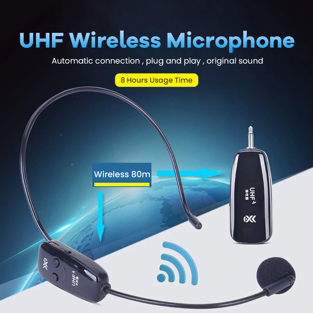 

Mini Head-wear UHF Wireless Microphone Voice Amplifier Condenser Microphone for PC Teaching Studio mic ,with 6.35mm Converter