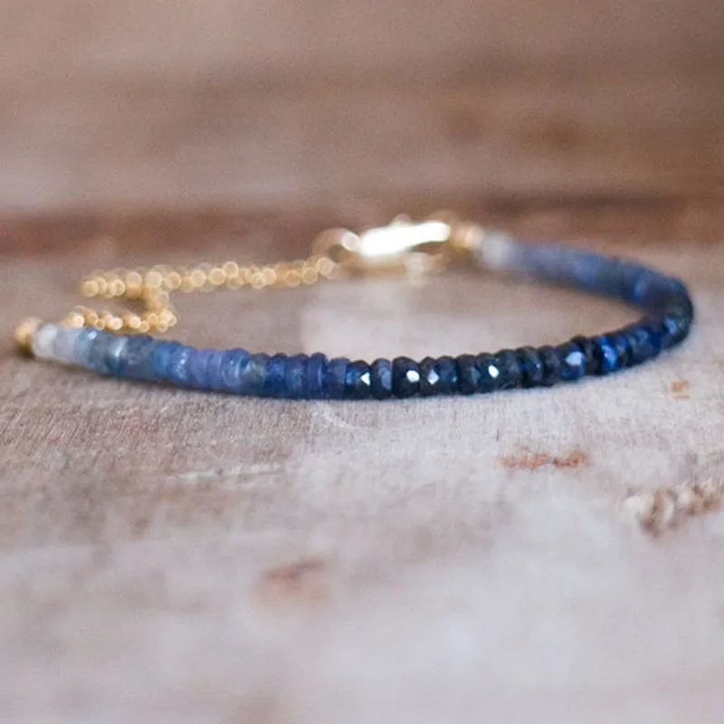 Labradorite Bracelet Labradorite Brass Blue Flash Beaded Layering Bracelet Black Beaded Bracelets Womens Jewelry - Image 4