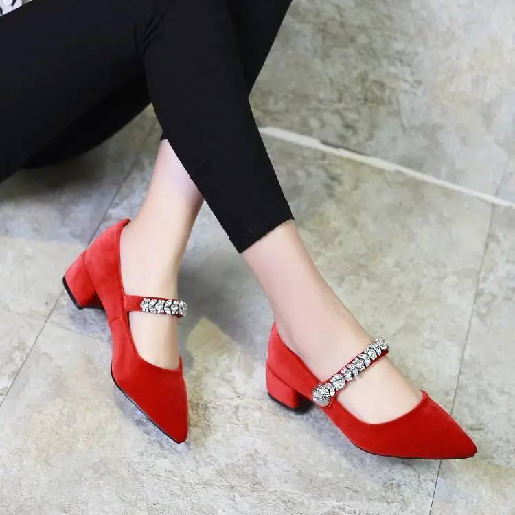 

Ladies Shoes Spring/autumn Woman Crystal Womens Pumps Women Black Heels Red Bottoms Low Heel Party 2019 Purple Flock Pointed Toe