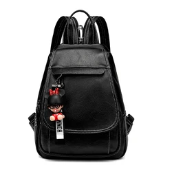 Women's Backpack Shoulder Bag Black Leather Mini Small Cute Girl for Designer 2020 Motorcycle Travel Diaper Handbag