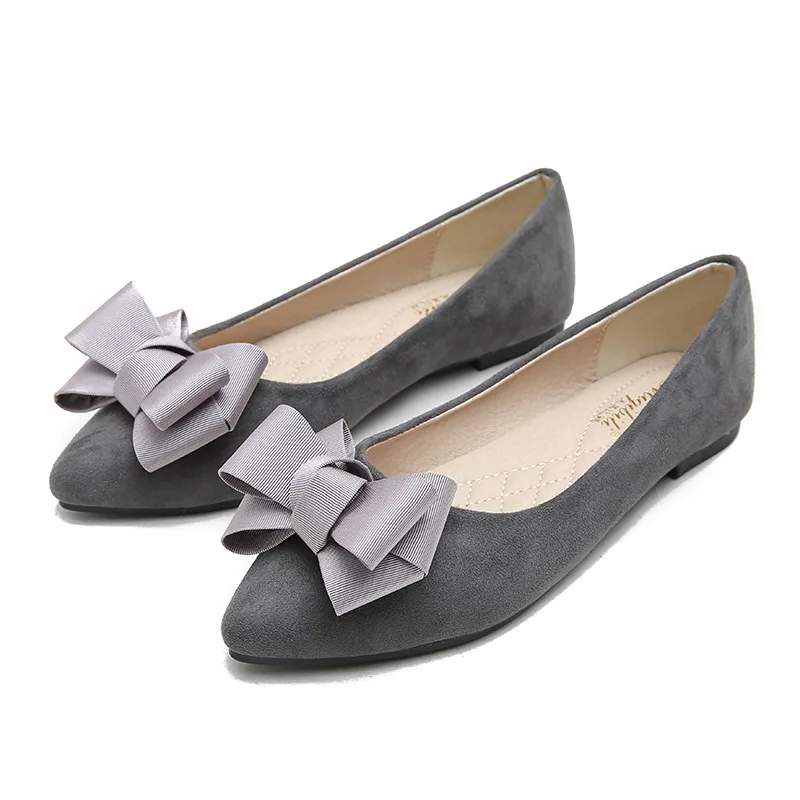 bow-knot women single shoes solid flock pointed toe shallow loafers cozy lazy slip on driving shoes black work shoes espadrilles