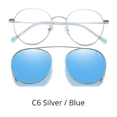 C6 Silver-Blue Ralferty, ультра-светильник, солнцезащитные очки по рецепту, близорукость, женские, поляризационные, на клипсах, очки, оправа, полярная оптика, 2 в 1, Z17197 - Цвет линз: C6 Silver-Blue