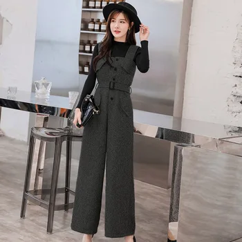 

Mozuleva 2019 Autumn New Women's Jumpsuits Wide-leg Elegant Solid Color Sashes Loose Single-breasted Good Quality Office Lady