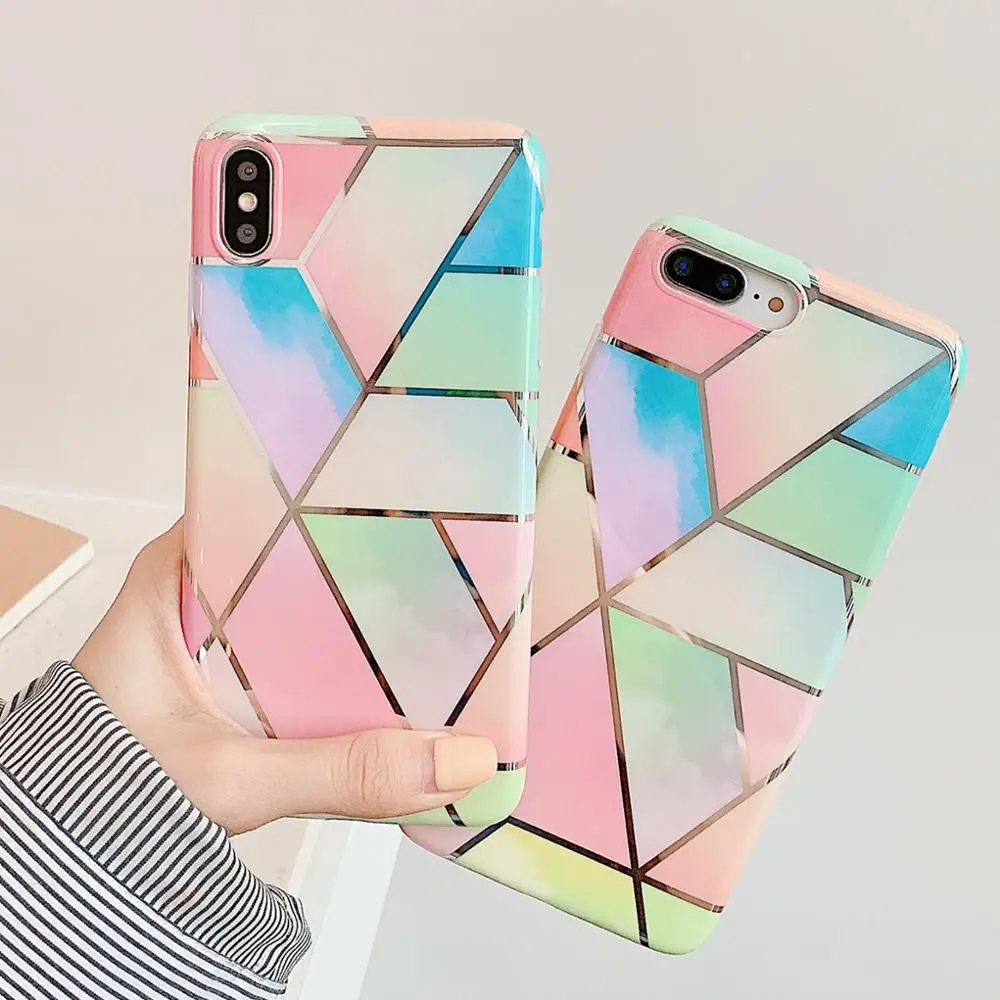

Electroplate Geometric Marble Phone Cases For iPhone 11 Pro Max XR XS Max 6 6S 7 8 Plus X Case Soft IMD Cover Gift Coque Fundas