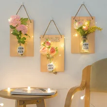 Стеклянная и деревянная ваза-Террариум Вертикальная настенная подвесная гидропоника горшок для дерева бонсай настенная украшение для комнаты