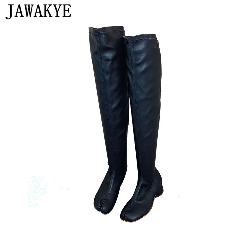 

New Arrive Genuine Leather Over Knee Boots Split Toe Round Heels Long Military Boots Chic Black Short Motorcycle Boots for Women