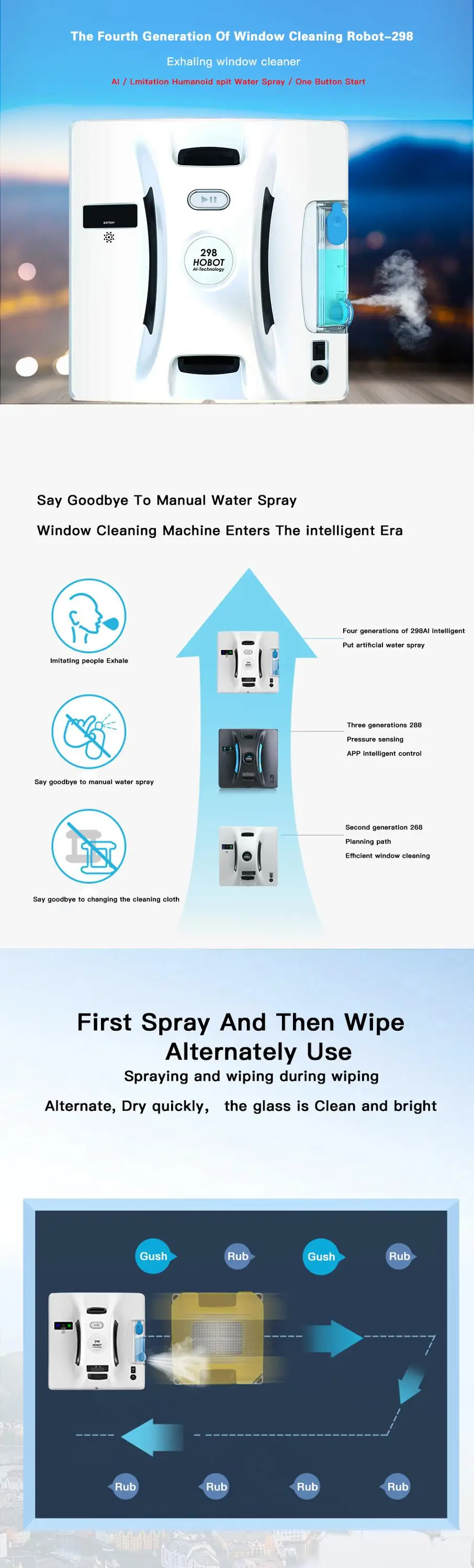 Hobot 298 Window Cleaner Robot Smart Life Windows Cleaner With Water Sprayer Auto Cleaning Smart Phone Control for Home