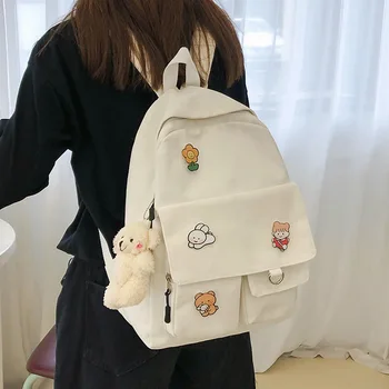 

HOCODO Women Backpack 2020 Fashion Casual Student School Bag Canvas Solid Color Backpack For Teenage Girls Ladies Simple Bookbag