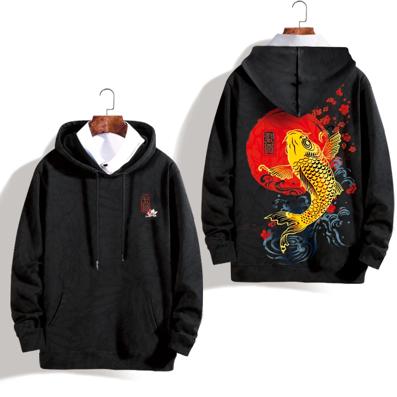 Hoodies thin Японский зимний модный Принт толстовки мужские свободные негабаритных 5XL Толстовка Теплый хлопковый пуловер с карманами плюс бархатные толстовки - Цвет: Hoodies thin
