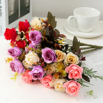 

Desktop Fake Plant Flower Craft Supplies Wedding Ornamental Flower Artificial Two-Color Rose Living Room House Decoration Craft