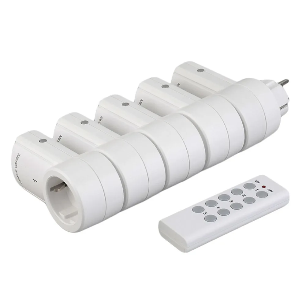 

5 Wireless Remote Control Switches Socket Power Outlets Electrical Plugs Adaptors with Remote Control EU Plug White Wholesale
