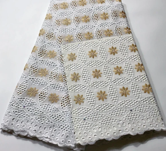 

Swiss Volie Cotton Lace Fabric 2019 African Swiss Voile Laces In Swizerland High Quality Swiss cotton Laces HSH059 WHITE GOLD