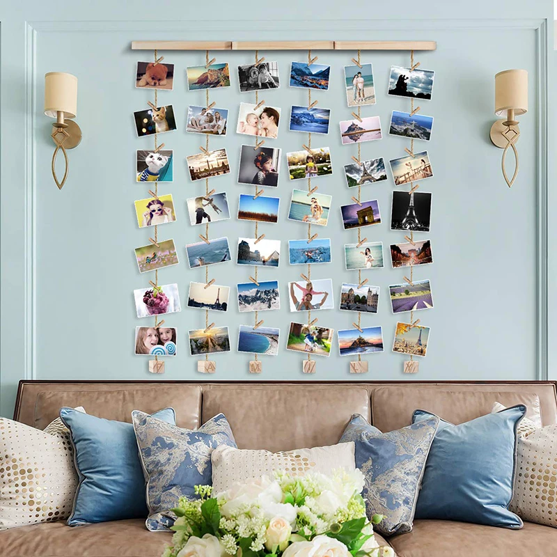 #*Cheap Wooden Poster Hanger Frame With Photo Clips Hanger Frame Natural Painting Photo Frames Wall Art Craft Frame Art Decoration Craft