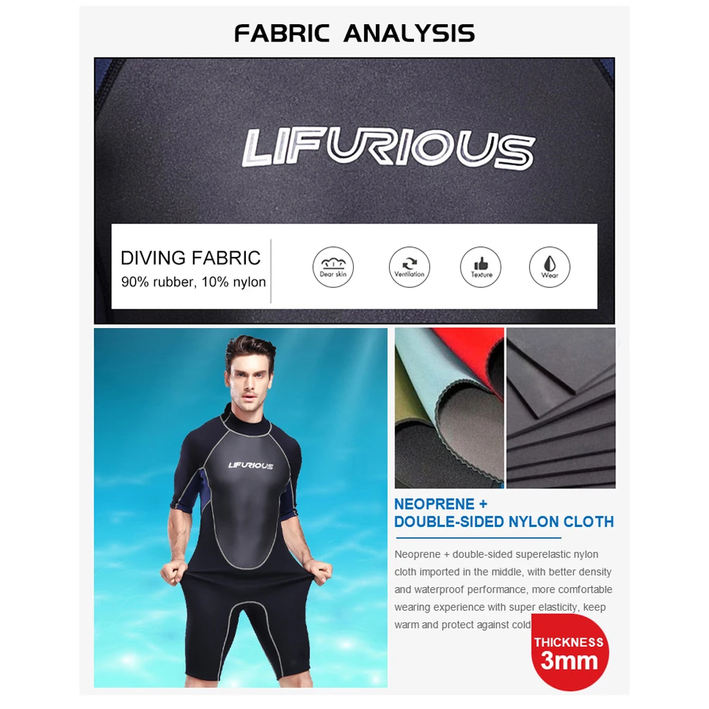 Men's 3mm Summer Wetsuit Adults Full Suits Swimming Diving Swimsuits Short Sleeve Neoprene Cold Water Jumpsuit Warm Swimwear