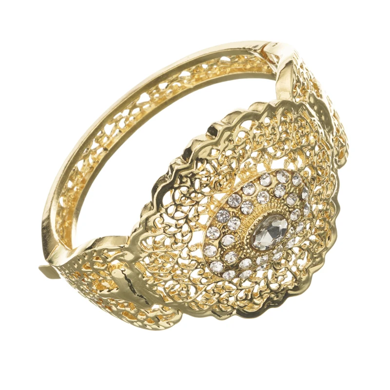 Новейший дизайн популярный марокканский стиль Дворцовая гравировка полые узоры Браслет вечерние свадебные металлические стразы браслет - Окраска металла: Gold