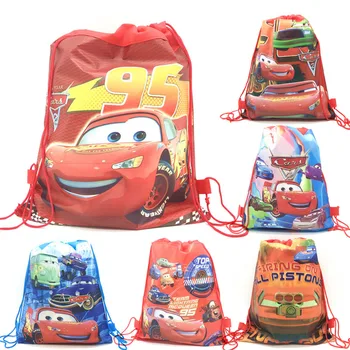 

6Pcs/Lot Disney Car Theme Child Birthday Party Cartoon Drawstring Bags Kids Favor String Back Bags School Backpack Supplies