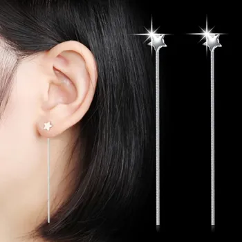 

PXCHZQ 925 sterling silver Jewelry High Quality Woman Fashion Retro Classic Long Simple Tassel Hot Sale Hook Earrings