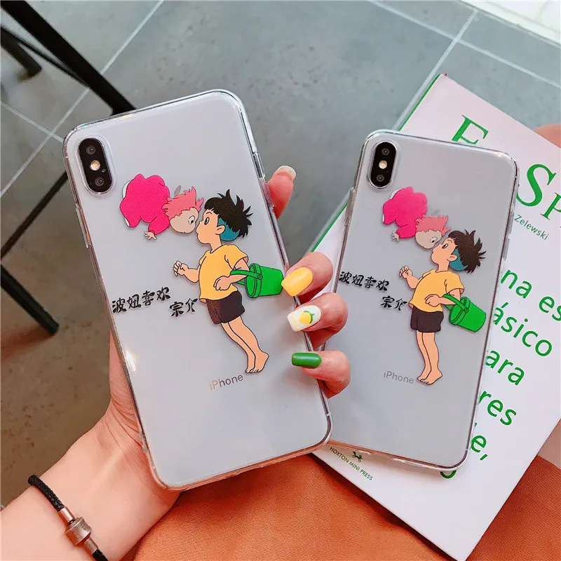 Hayao Miyazaki anime ponyo on the cliff Novelty Fundas Phone Case for iPhone 8 7 6 6S Plus X XS MAX XR transparency phone case |