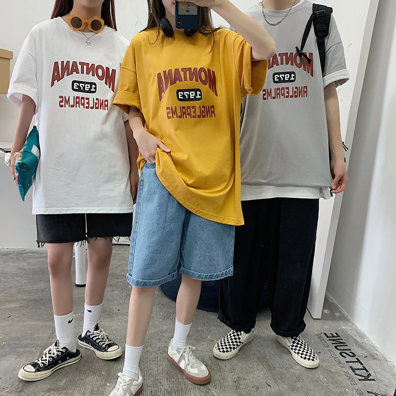 

Letter Printed T Shirts for Mens Summer Tops Oversized Graphic Tees Shirt Homme Korean Style Couple Clothes Harajuku Streetwear