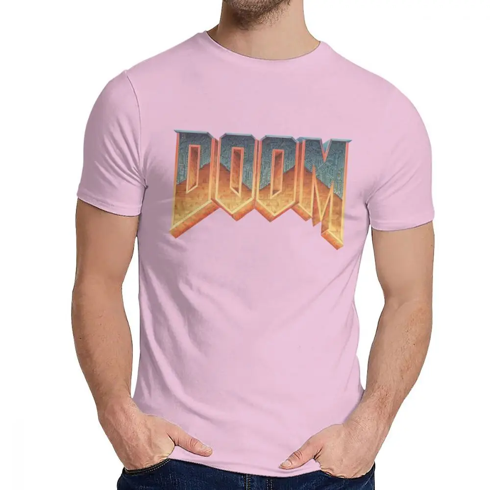 Графический принт Doom видео игры Homme Футболки для мальчиков и девочек летом прохладно человек из органического хлопка, футболка, рубашка с круглым воротником - Цвет: Розовый