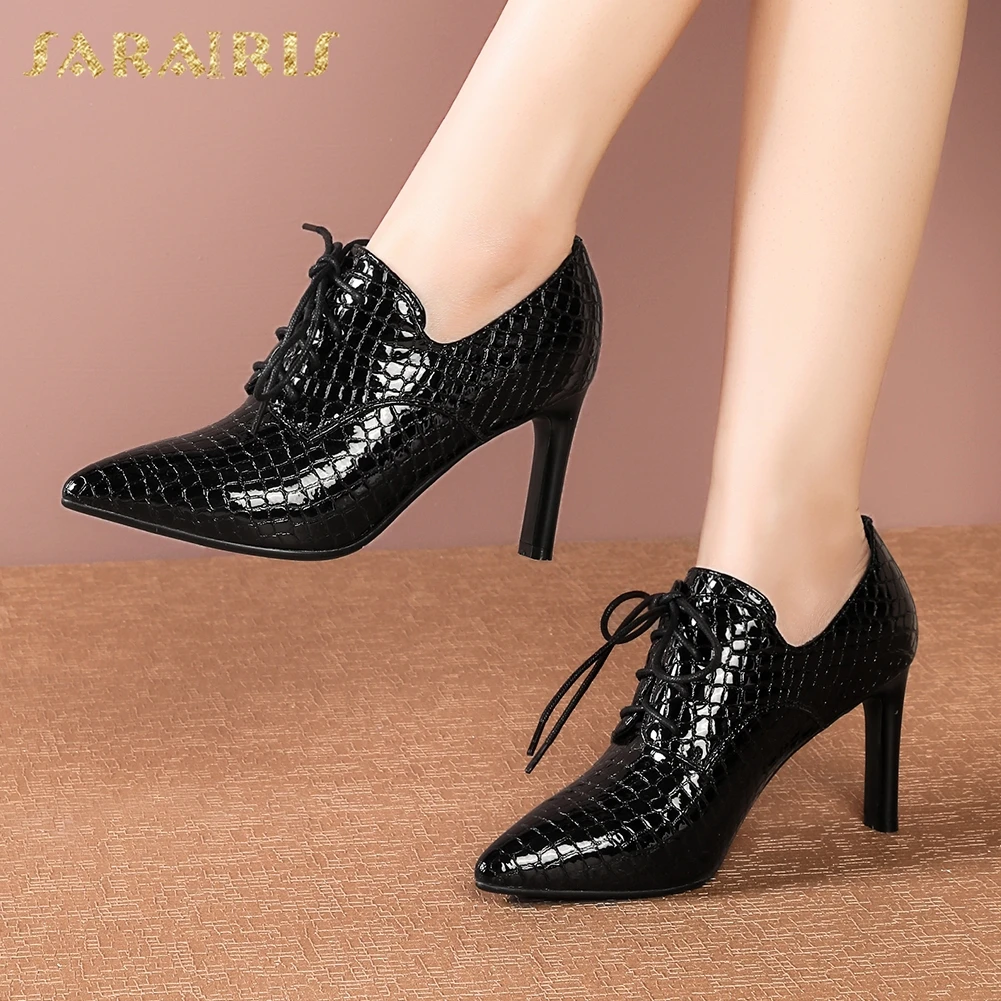

Sarairis Fashion Hot Sale Patent Leather High Heels Shoes Woman Pumps Female Lace Up Pointed Toe Loffice Lady Pumps Women Shoes