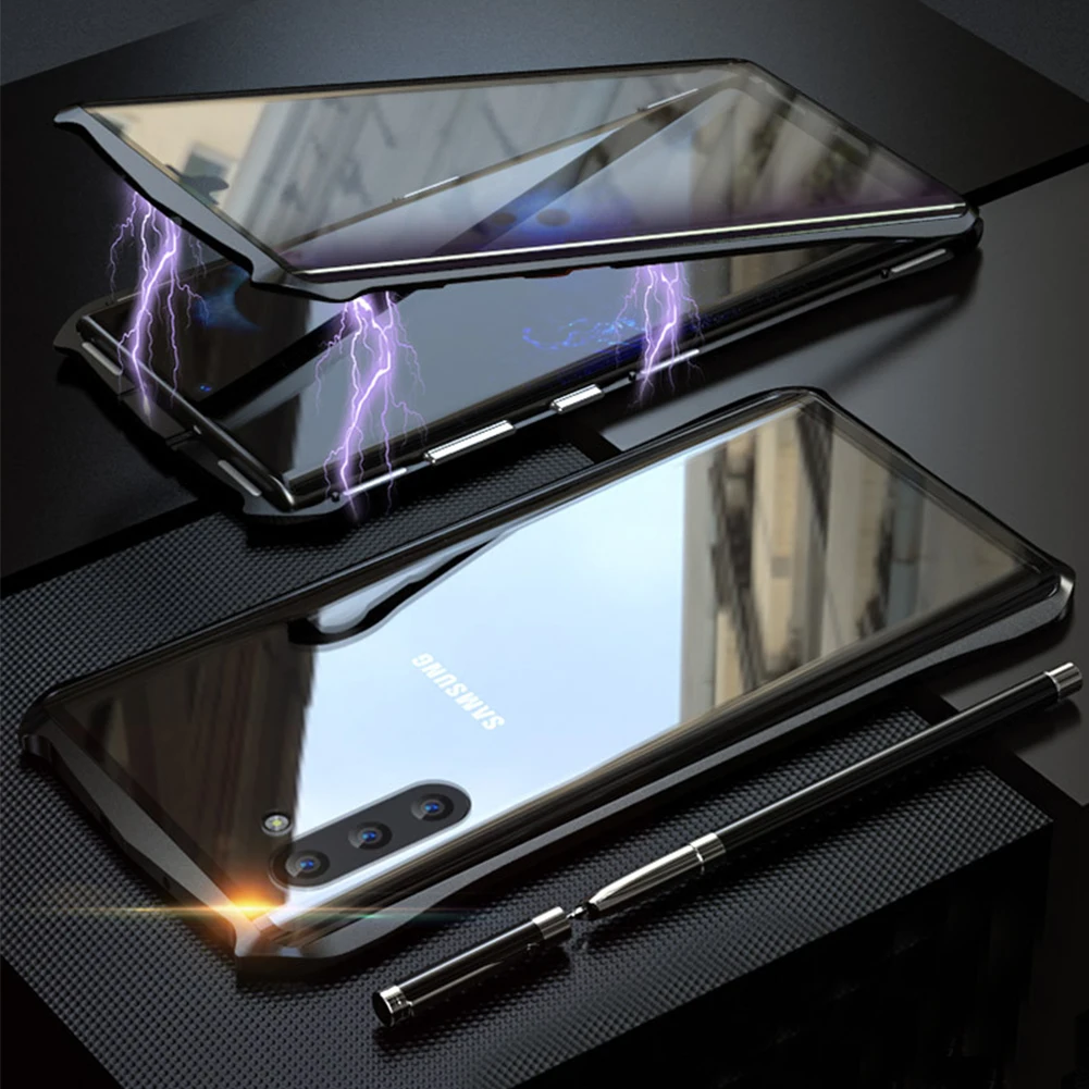 Black 1 Чехол-бампер с магнитной адсорбцией для iPhone 11 Pro Max, двусторонний чехол из закаленного стекла для samsung Note 10 Plus - Цвет: Black 1
