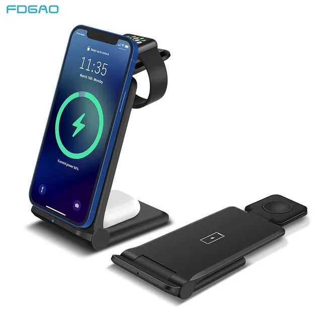 FDGAO 20W Qi Wireless Charger 3 In 1 Fast ชาร์จสถานีสำหรับ iPhone 12 11 XS XR X 8 Apple IWatch SE 6 5 4 3 AirPods Pro