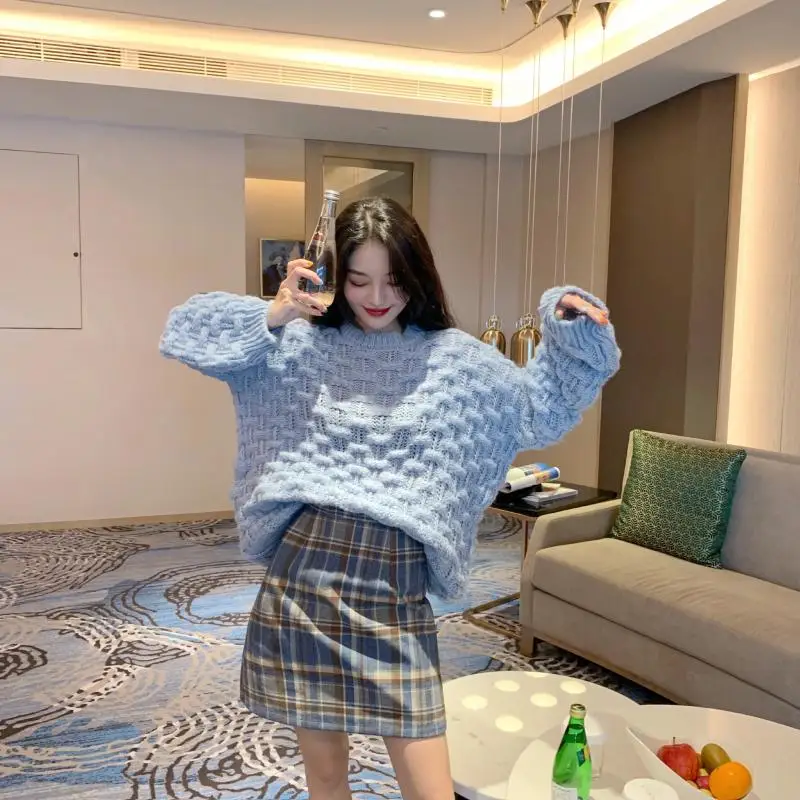 RUGOD Elegang вязаный свитер woemn винтажный круглый вырез длинный рукав белый пуловеры женские корейский шик auturm полые свитера