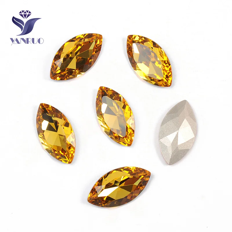 Light Topaz Yanruo 4227 в огранке маркиза, пришивной стразы большие стеклянные стразы Глаза Лошади Точка назад Необычные камни и кристаллы для украшения - Цвет: Light Topaz
