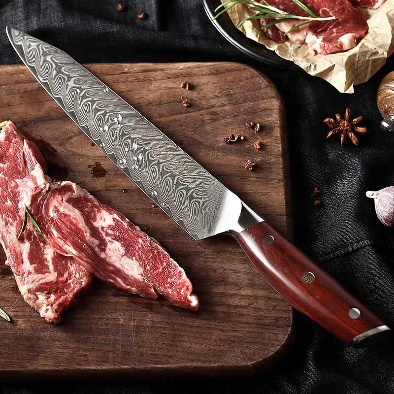 

YARENH 8 Inch Slicing Chef Knives - 67 Layers Japan Damascus Steel - Ultra Sharp kitchen Fish Fillet Knife - Rosewood Handle
