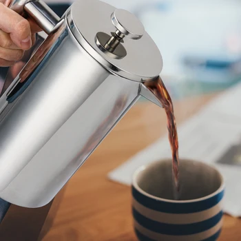 

French Press Coffee Maker Double Insulation Coffee Percolator Pot, 304 Stainless Steel Manual Cafetiere Coffee Tea Containers