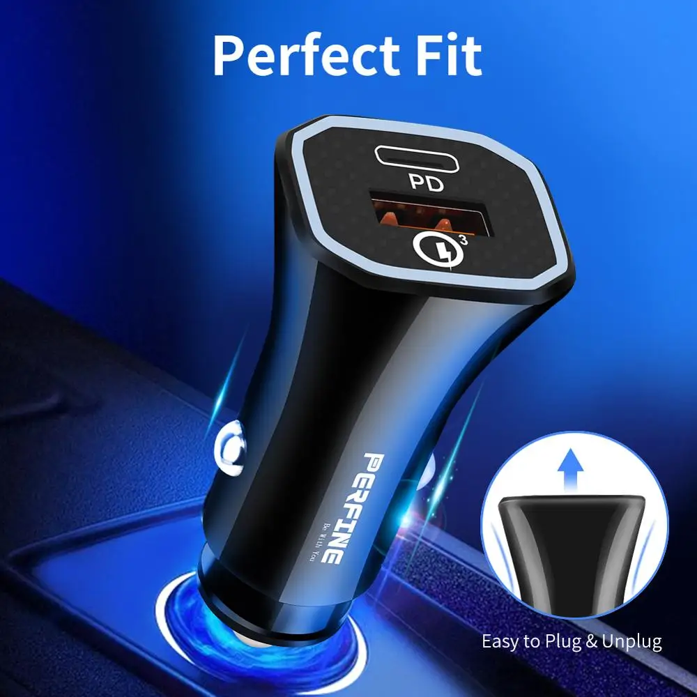 Perfine автомобильное зарядное устройство USB Type C PD 3 0 Быстрая зарядка 36 Вт для