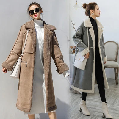 Abrigo de ante de de oveja sintética para mujer, abrigo grueso de lana de flocado, abrigos largos de cuero de talla grande, prendas de vestir exteriores de invierno, 2021|Chaquetas de cuero|