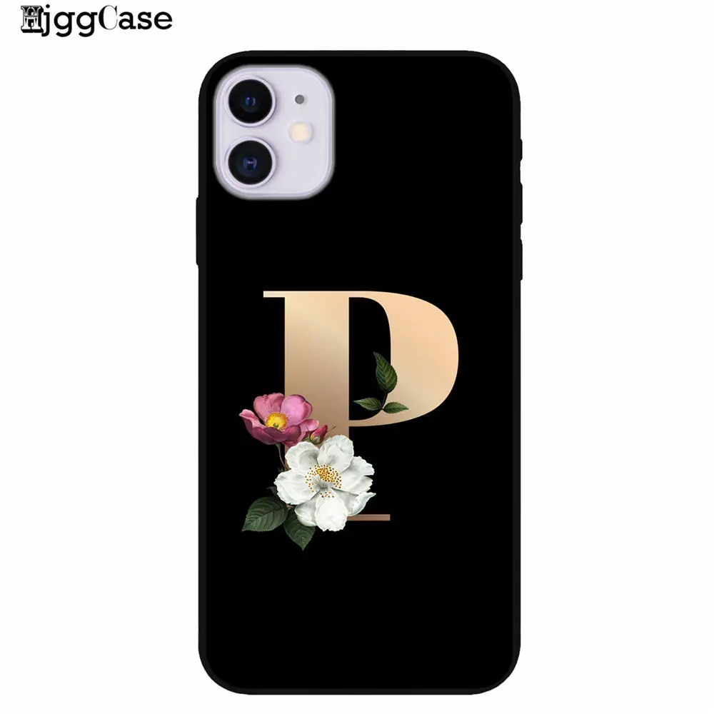 Буквенный Алфавит цветочный принт черный чехол для телефона iPhone 11 Pro X 7 5 6 6s 8 plus Xs XR Max SE силиконовый чехол для телефона