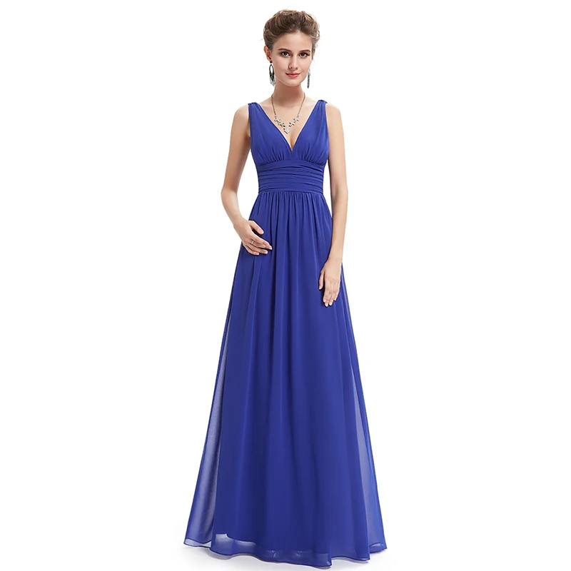 royal blue Skyyue/сексуальное платье подружки невесты с v-образным вырезом; плиссированное платье на бретелях для женщин; вечерние платья для девочек без рукавов; большие размеры; Robe HOND Honneur C498 - Цвет: royal blue