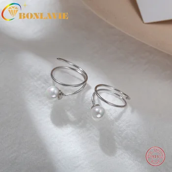 

BONLAVIE Spiral Pearl Earrings Female Korean Temperament 925 Silver Earrings