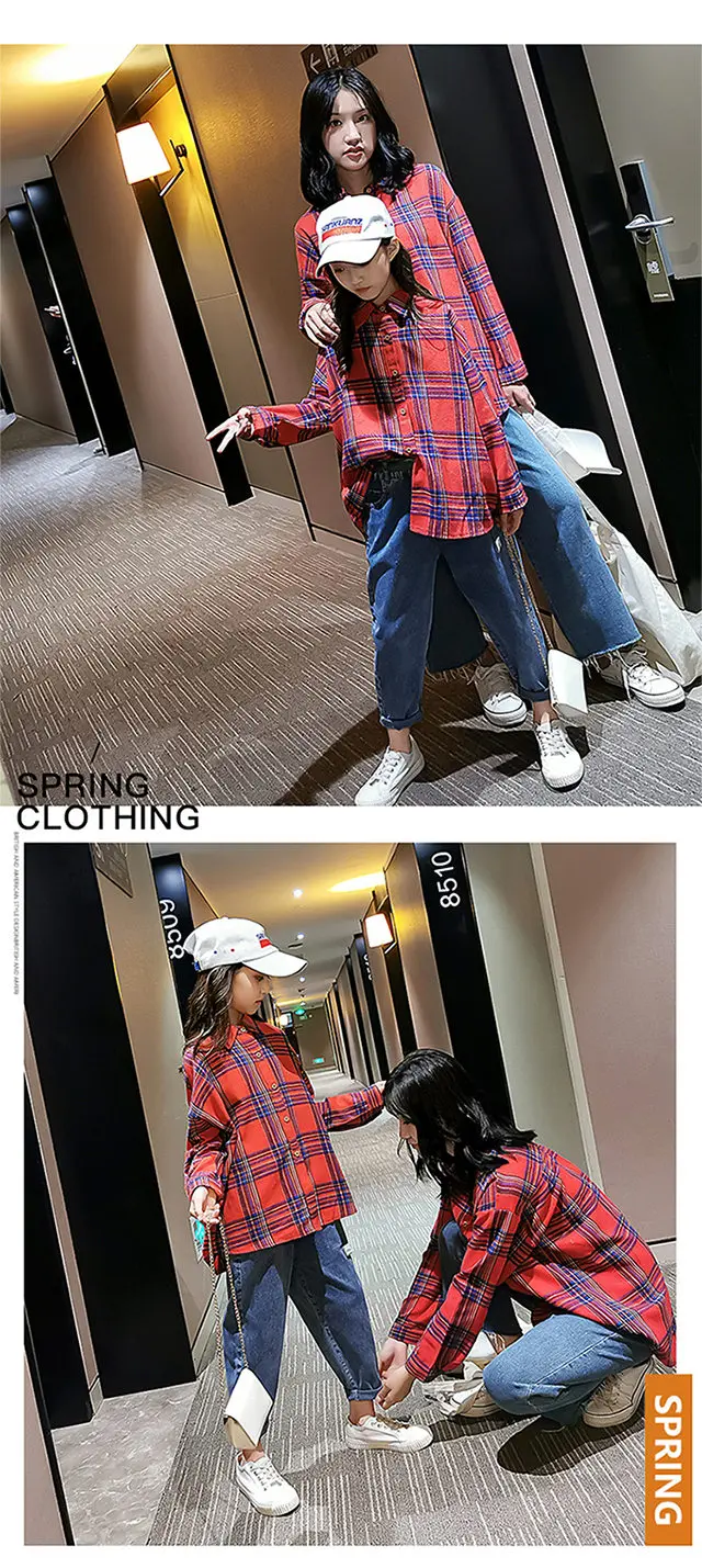 Mom Girl Matching Family Plaid Shirts Spring Autumn Long Sleeve Mother and Daughter Clothes Blouse Family Matching Outfits