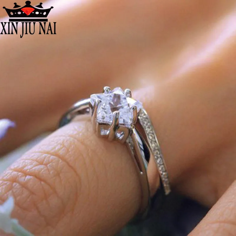2 шт. элегантные 2ct AAAAA Циркон Твердые 925 Серебряные женские свадебные кольца