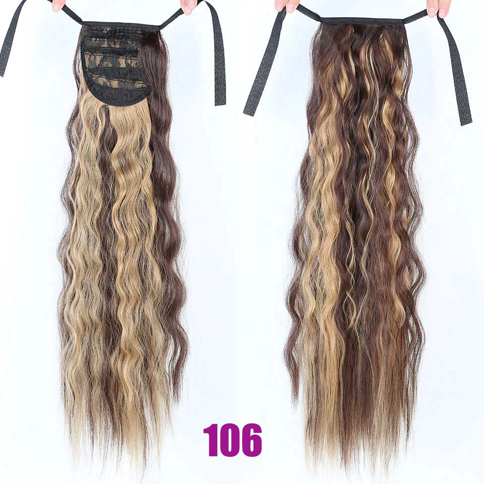 MEIFAN Long Corn Curly Ponytail Synthetic Hair Pieces Ribbon Drawstring Clip on Ponytail Hair Extensions False Hair Pieces - Цвет: 106