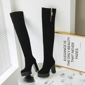 

Women over-the-knee boots plus size 22-28cm platform flock Upper and boot shaft European and American fashion sexy Thigh boots