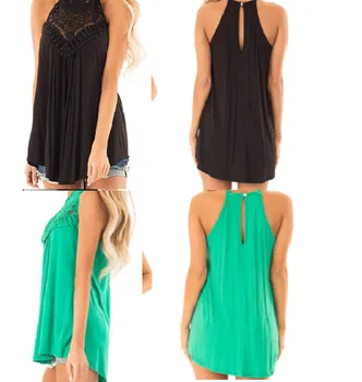 

Madam clothing OWLPRINCESS 2019 Summer T-shirt Solid Color Crew Neck Hollow out Lace Joint Camisole