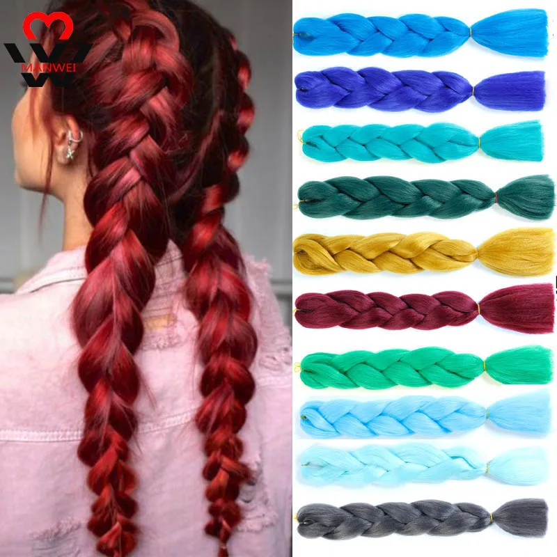 

MANWEI 100g Synthetic Jumbo Braids Crochet Hair Bulk Braiding Hair Extensions Pink Blue White Heat Resistant