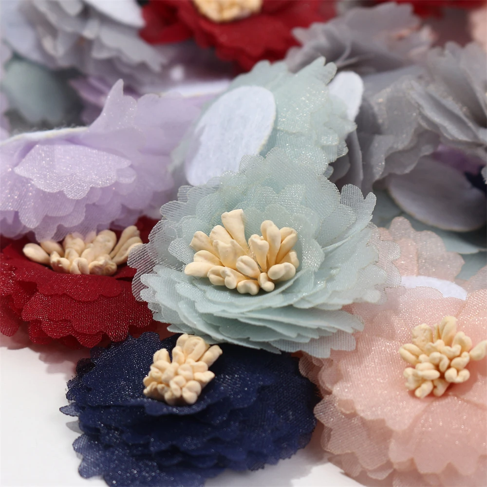 10Pcs ChiffonArtificial Flowers DIY Hair Clips Hat Wedding Dress