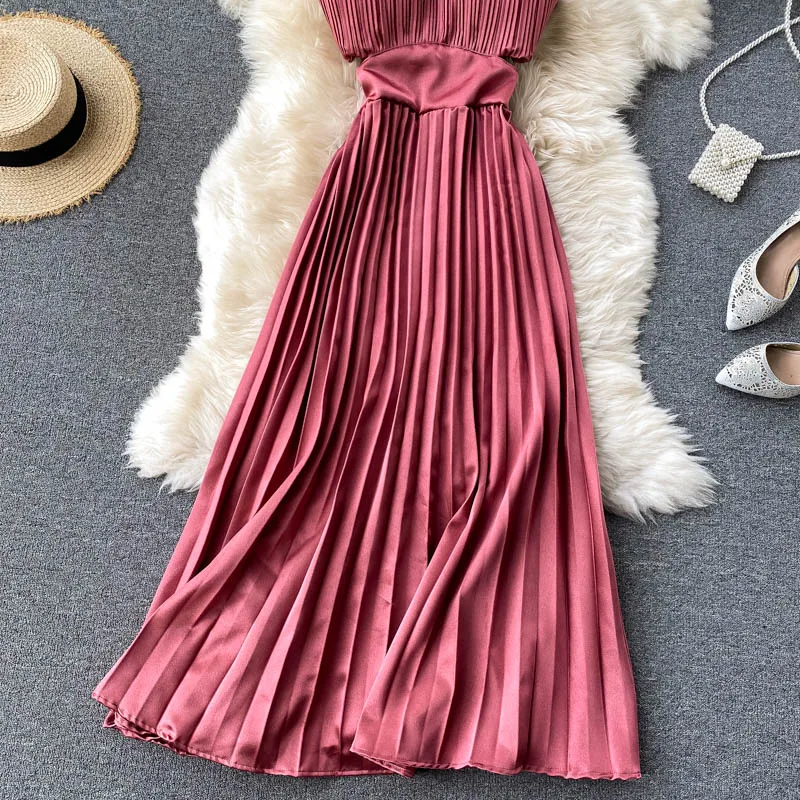 Strap Pleated Maxi Summer Sleeveless Dress