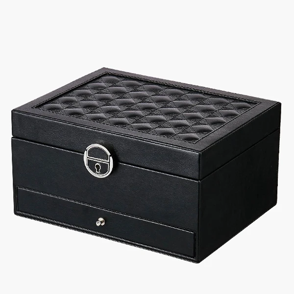 Black Casegrace Автоматическая шкатулка для украшений из кожи, большая трехуровневая коробка для хранения для Для женщин, серьги, кольцо, косметический Органайзер шкатулка для украшений - Цвет: Black