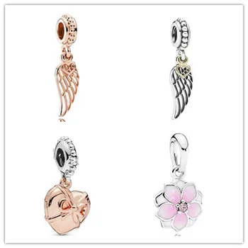 

925 Sterling Silver Rose Gold Color Angle Wing Pendant Beads Fit Women Pandora Bracelets & Necklace Diy Jewelry