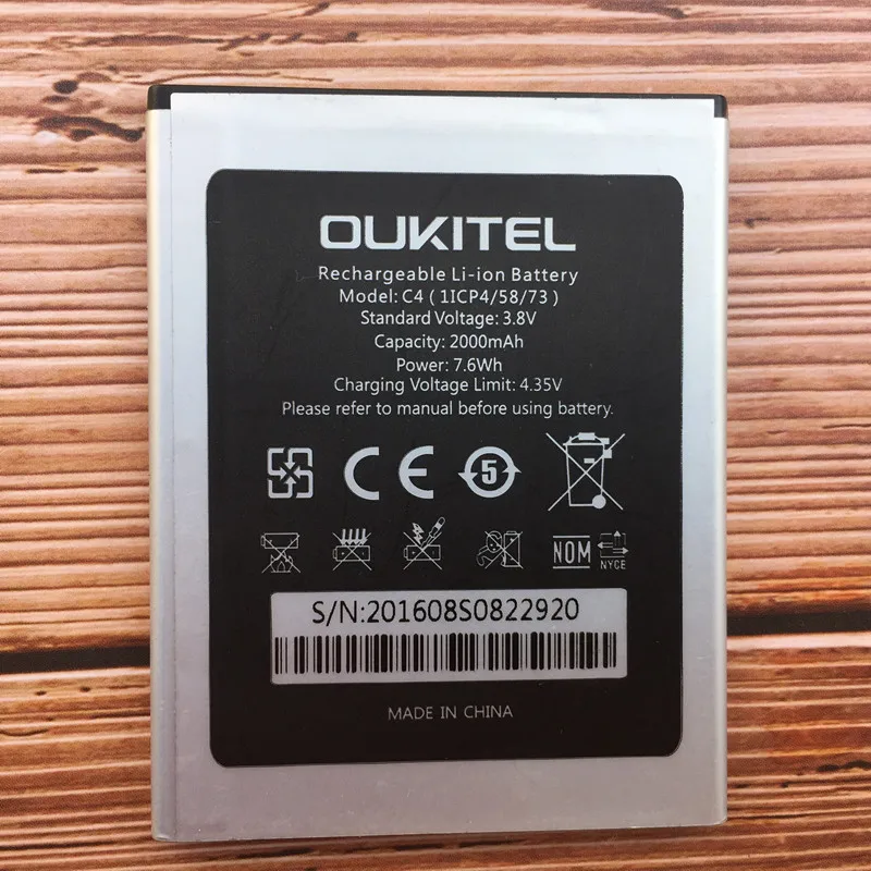 Высококачественная аккумуляторная литий ионная батарея 2000 мАч (1ICP4/58/73) для Oukitel