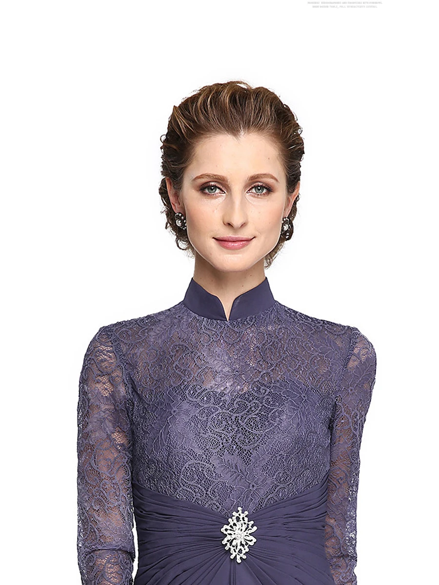 Длинные рукава Вечерние платья Длинные Кружевные фиолетовые Robe De Soiree T454 размера плюс женские вечерние платья Элегантное Вечернее Платье для мамы