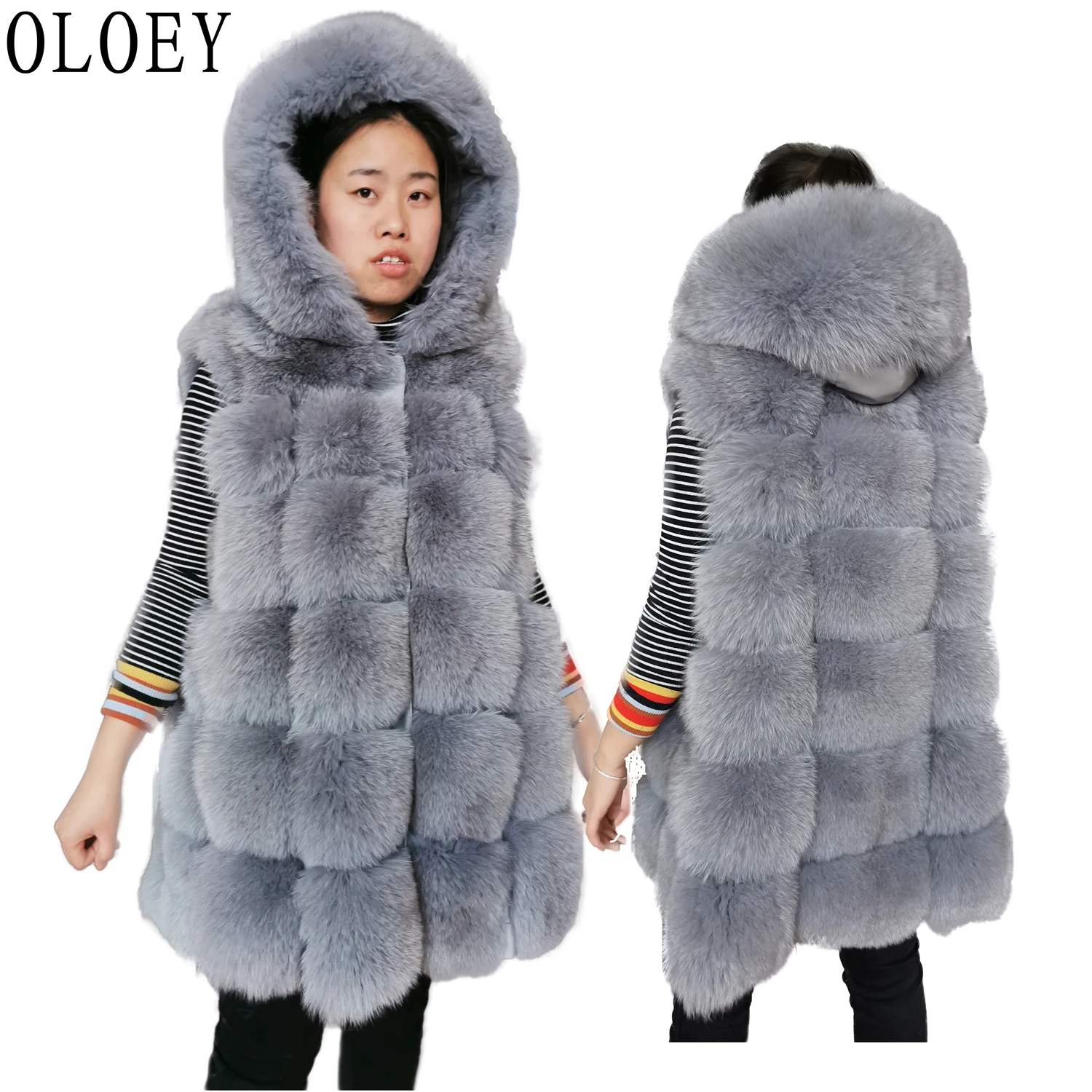 

Women's hooded real fox fur vest, real natural fur coat, fox leather vest with hat, lady's real fur jacket